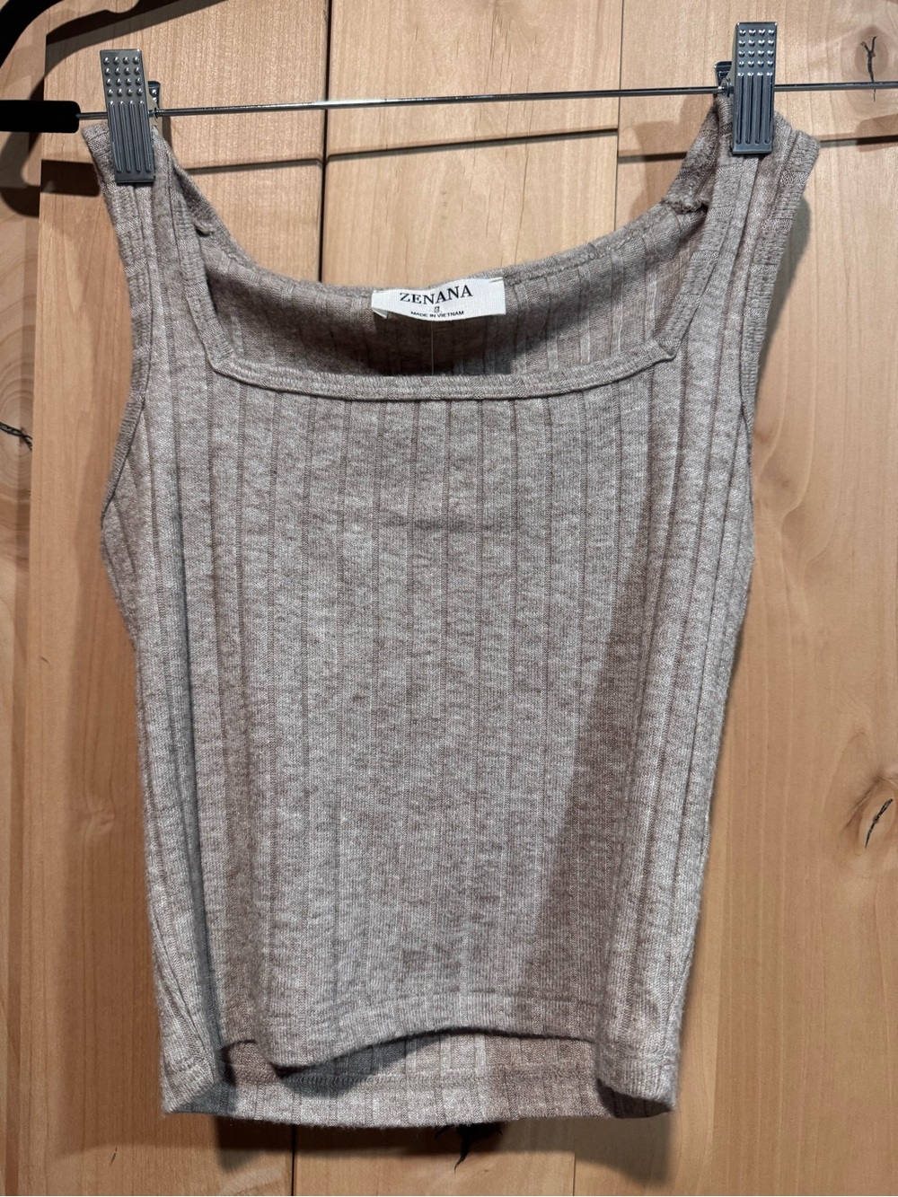 Zenana Outfitters Ribbed Square-Neck Tank Top - Taupe